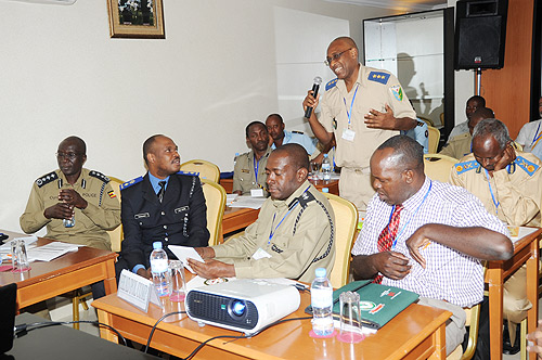 Police officers from EASBRICOM nations attending a meeting in Kigali . (Photo / J. Mbanda)