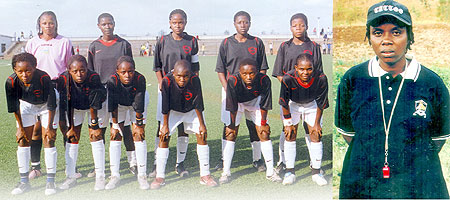 L-R : APR WFC team ; Egidea Kayitesi ; APR WFC coach