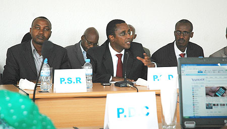 Heads of Political parties in the meeting yesterday. In the middle is Senate President Dr Vincent Biruta who heads PSD party (Photo F Goodman)