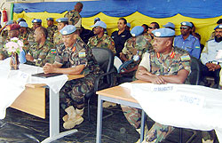 Lt. Gen. Nyamvumba (3rd from left) and Col. Murari at the function in Darfur. (Courtesy photo)