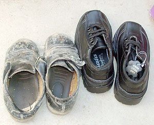 At least his older brother gave him shoes to wear.