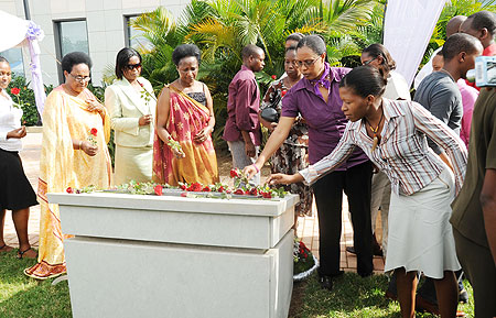 COMMEMORATION; mourners placing flowers on a Genocide monument last month. The month recorded minimal insecurities than previously (File Photo)