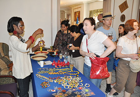 Rwandan jewelry and baskets among the popular products on display. 
