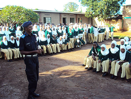 Rwamagana DPC Vincent Kamanzi addressing students during the launch. (Photo S. Rwembeho)