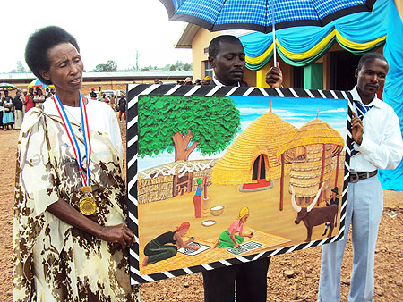 Artist Veneranda Nyirankabije displays her works that won the top prize. (Photo: S. Rwembeho)