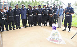 The Commissioner General of Police, Emmanuel Gasana addressing mourners at Nyamata memorial site yesterday (Photo/ J. Mbanda)