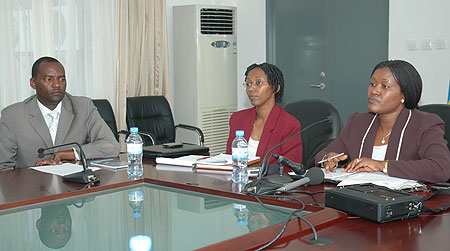Minister Monique Mukaluriza speaks during a meeting on the East African Common Market on Tuesday (Photo F. Goodman)