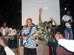 The lead singer of Kids voice, Patrick  Nteziryayo works up the crowd.