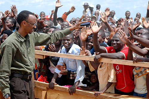 President Kagame waving to a mammoth croud that welcomed him in Nyagatare yesterday.  (Photo / Timothy Kisambira)