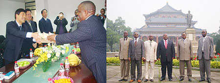Governor Bosenibamwe hands over Rwandan Agaseke handcrafts as a gift to the Chinese officials ; Northern province delegation to China.(Courtesy photo)