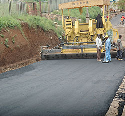 One of Kigali feeder roads under construction recently. KCC has embarked on a massive campaign to boost road networks within the city (File Photo)