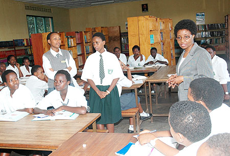 UN Deputy Secretary General Asha-Rose Migiro talks to students at FAWE Girls School. (Photo J Mbanda)