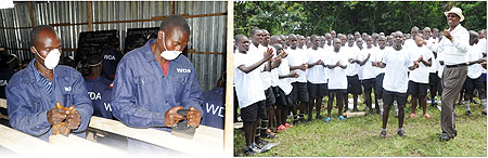 L-R : Iwawa trainees ; Minister Mitali joins the youth to sing.