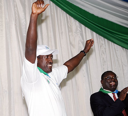 PSDu2019s Presidential candidate, Jean Damascu00e8ne Ntawukuriryayo waves to party delegates after his endorsement. (Photo J. Mbanda)