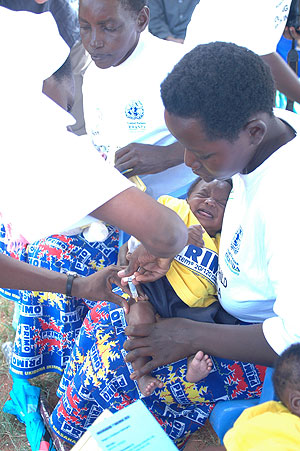 Immunisation  at Bugesera last year- Child immunity is increased with vaccination.