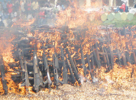 Some of illicit arms that were destroyed in Burundi during the launch of AU Year of Peace recently (File photo)