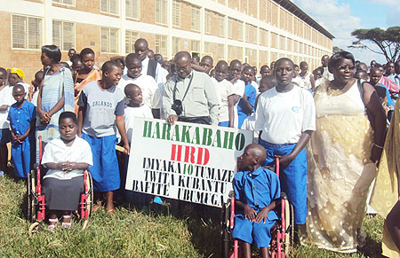 The physically challenged in the company of  local leaders getting ready to begin a peaceful march through Gitarama town. (Photo: D. Sabiiti)