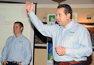 Expedia Incu2019s Diego Lofeudo (R) and Ross Kata during the launch yesterday in Kigali. (Photo; J Mbanda)