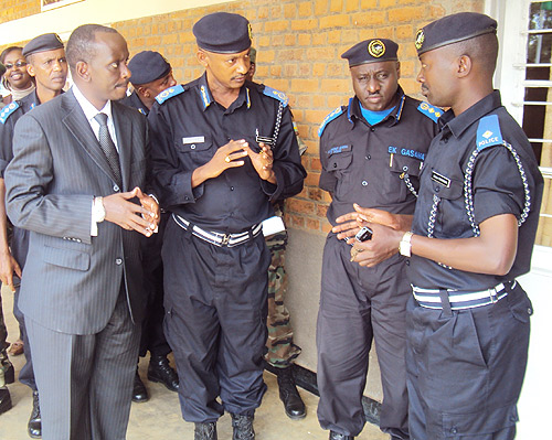 The Minister of Health, Dr. Richard Sezibera (L) with senior police officers at launch of the National Police Health Week yesterday (Photo; S. Nkurunziza)