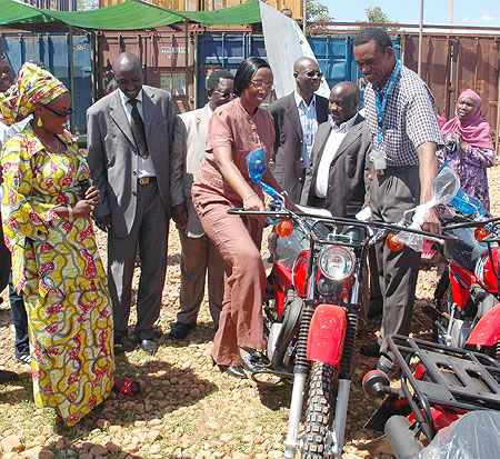 Colette Ruhamya Uwineza during the ceremony to receive the donation of 61 motorcycles from UNICEF and the Dutch embassy (Photo; F. Goodman)