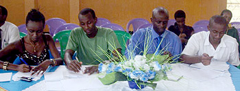 A panal of judges, including Miss Rwanda Grace Bahati.