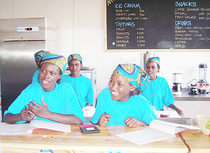  Members of Izozi Nziza cooperative ready to serve clients at the Ice cream shop (Photo; P. Ntambara)