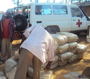 NABBED: The ambulance that was impounded with illicit drugs at Nyagatare Police station. (Photo; D. Ngabonziza)
