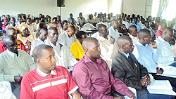 Bugesera local leaders and NEC volunteers in the meeting. (Photo: S. Rwembeho)