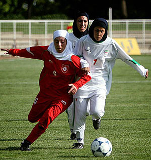 Iranian wome playing soccer.