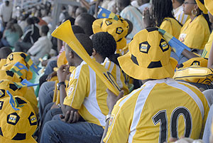 Fans wearing some of the free goodies that MTN dished out.