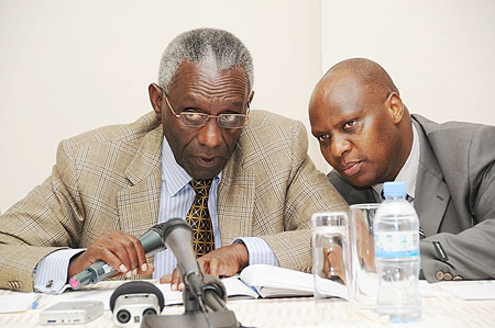 EYEING THE POLLS: Chairman Chrysologue Karangwa (L) and Executive Secretary Charles Munyaneza at the press conference yesterday. (Photo J Mbanda)
