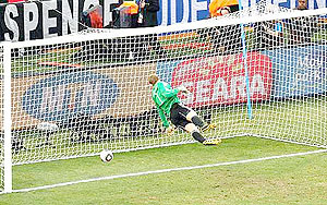 The disallowed England goal. Goaline technology is needed now.