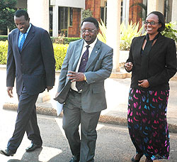 Dr Jean Damascene Ntawukuriryayo (L), Dr. Joseph Foumbi and the Speaker Rose Mukantabana yesterday (Photo; F. Goodman)