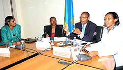 L-R; Ministers Agnes Kalibata,Monique Nsanzabaganwa, John Rwangombwa and Colletha Ruhamya at the press conference. (Photo J Mbanda)