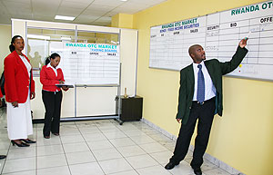 Celestin Rwabukumba, CMACu2019s  Operations Manager conducting trading at the Rwanda OTC market