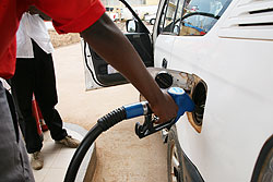 A vehicle being fueled at one of the petrol stations in Kigali