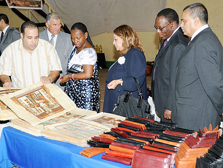 The Egyptian Assistant Minister for African Affairs Amb.Mona Omar, and Rwandan Trade and Industry Minister, Monique Nsanzabaganwa (C), at the opening of the Expo (Photo; J. Mbanda)
