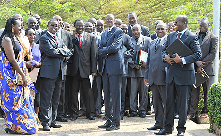 President Paul Kagame shares a light moment with Local Government leaders, yesterday. (Photo Urugwiro Village) 