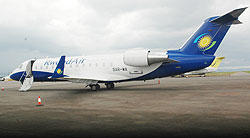 RwandAir plane at Kanombe Airport, civil aviation is one of the industries that will benefit from increased government spending. (File Photo)