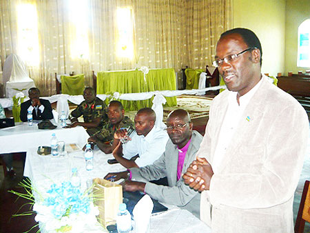  Ndayisaba addressing members of the clergy (Photo; F. Ntawukuriryayo)