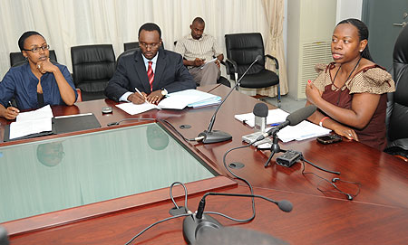 (L-R) Vivian Kayitesi, Emmanuel Hategeka and Monique Nsanzabaganwa during the press conference yesterday (Photo; J. Mbanda)