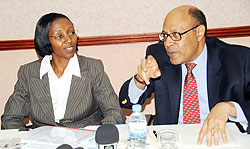 State Minister in charge of Energy Colletha Ruhamya (L) and ICF Chief Executive Officer Omari Issa at the press conference yesterday. (Photo: J. Mbanda)