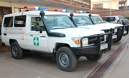 The ambulances that were donated to the Health Ministry by UNFPA yesterday (Courtesy Photo)