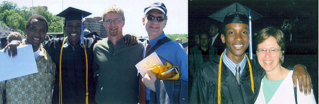 L-R : (L-R) Musoniu2019s brother, Musoni and the host family ; One of Musoniu2019s hosts congratulates him on his graduation day.