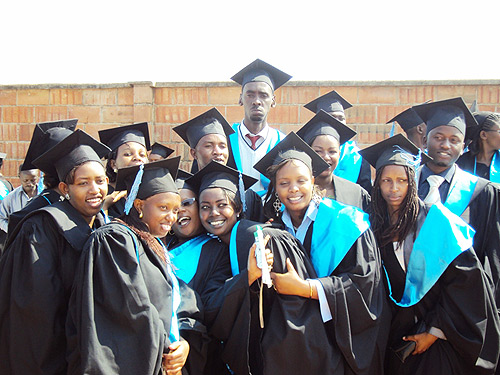 Some of the graduates wish each other well ahead of the ceremony in Kabgayi (Photo D. Sabiiti)