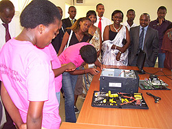 One of the girls demonstrates her IT skills (photo by A.Gahene)