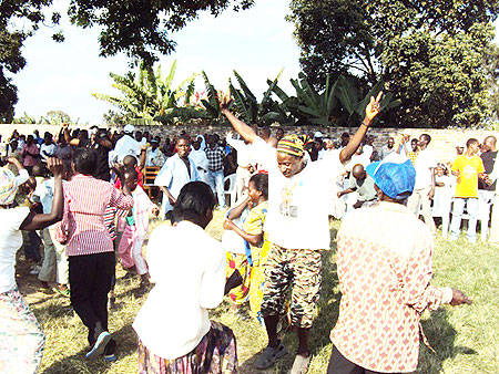 Members of RPF in Muhanga celebrate the partyu2019s achievements. (Photo D.Sabiiti)