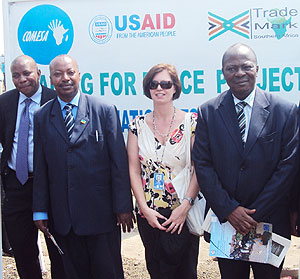 L-R COMESAsu2019 Brian Chigawa, Gov Celestin Kabahizi, USAID representative Emily Krunic and Goma Brougmastre. Photo R Mugabe