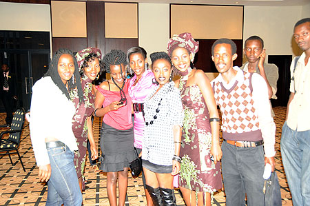 Some of the lovely film practioners pose for a photo with singer and actress, Shanel (C)