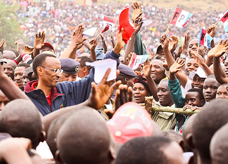 Tens of thousands were on hand to receive President Kagame during his campaign tour of Burera District (Photo Adam Scotti)